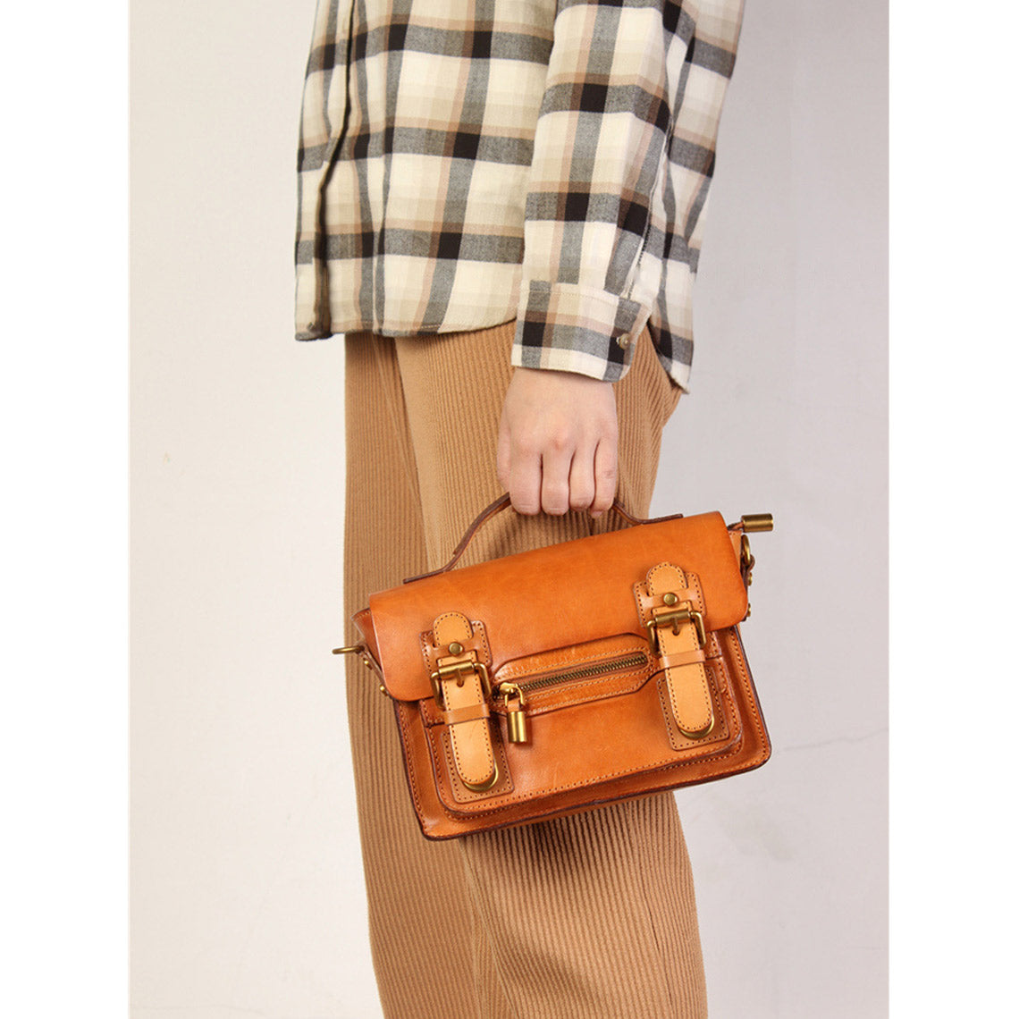 CUCUBIRD Vegetable Tanned Leather Vintage Women Satchel Bag  