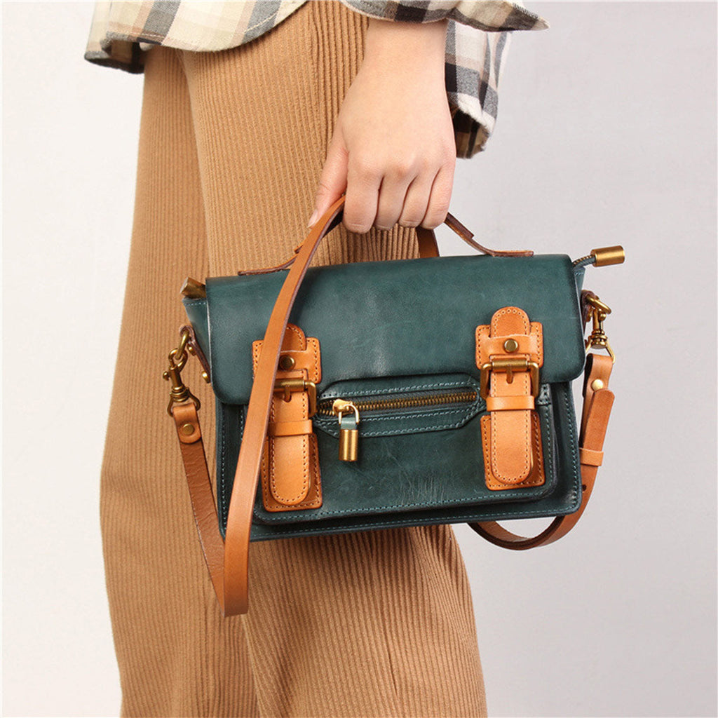 CUCUBIRD Vegetable Tanned Leather Vintage Women Satchel Bag  
