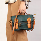 CUCUBIRD Vegetable Tanned Leather Vintage Women Satchel Bag  