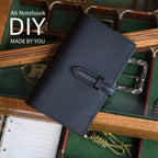 CUCUBIRD Full Grain Leather Strap A6 Notebook Cover DIY Kit Black/Peacock blue 
