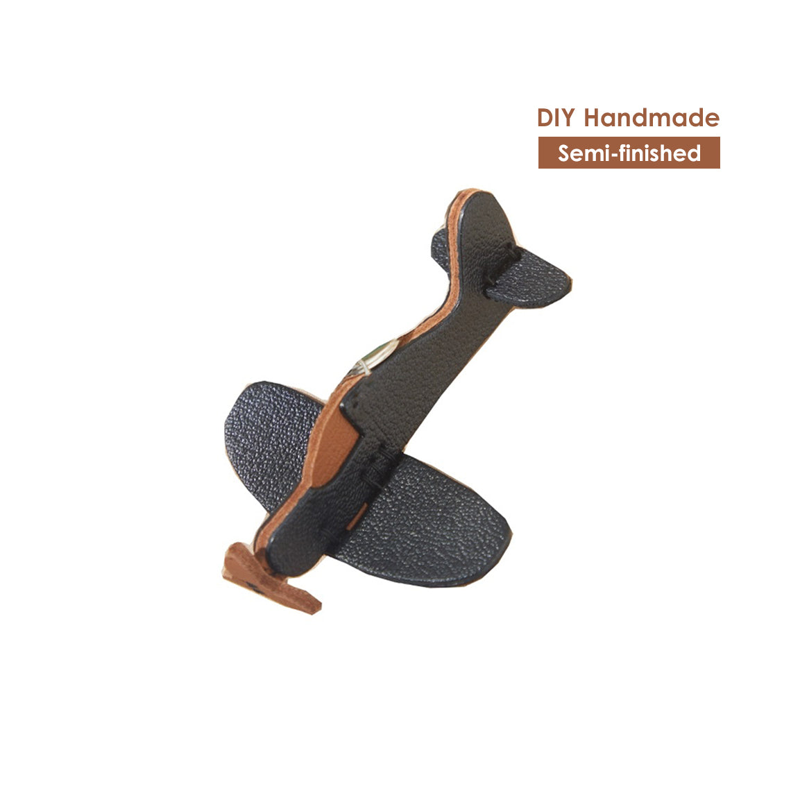 CUCUBIRD Sheep Leather Airplane Keychain DIY Kits Black - Keychain 