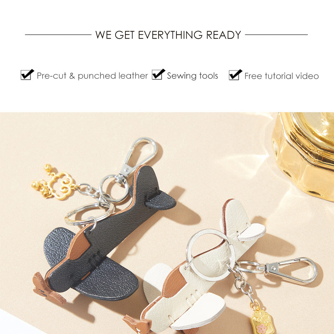 CUCUBIRD Sheep Leather Airplane Keychain DIY Kits  
