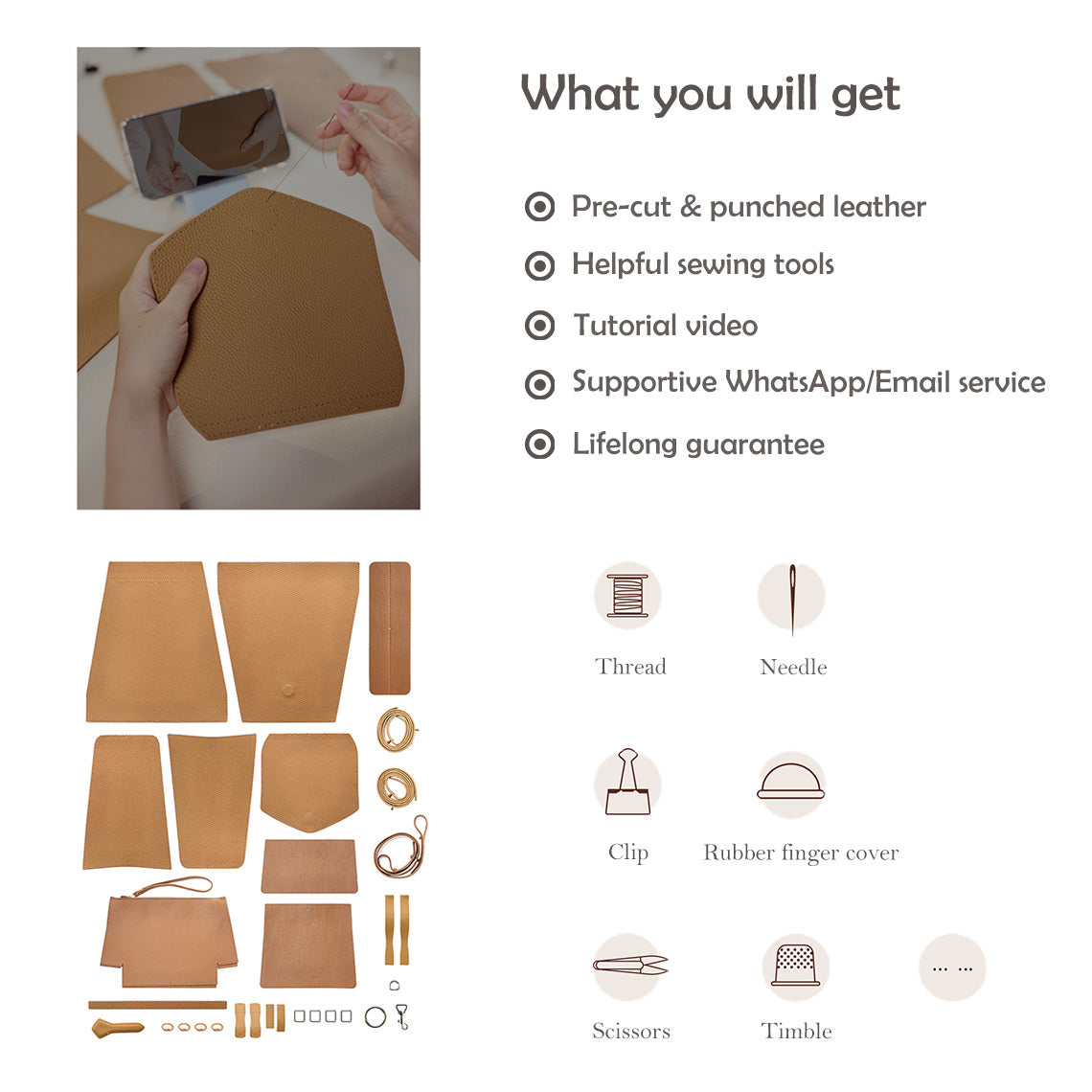 CUCUBIRD Top Grain Leather Women Tote Backpack DIY Kit  