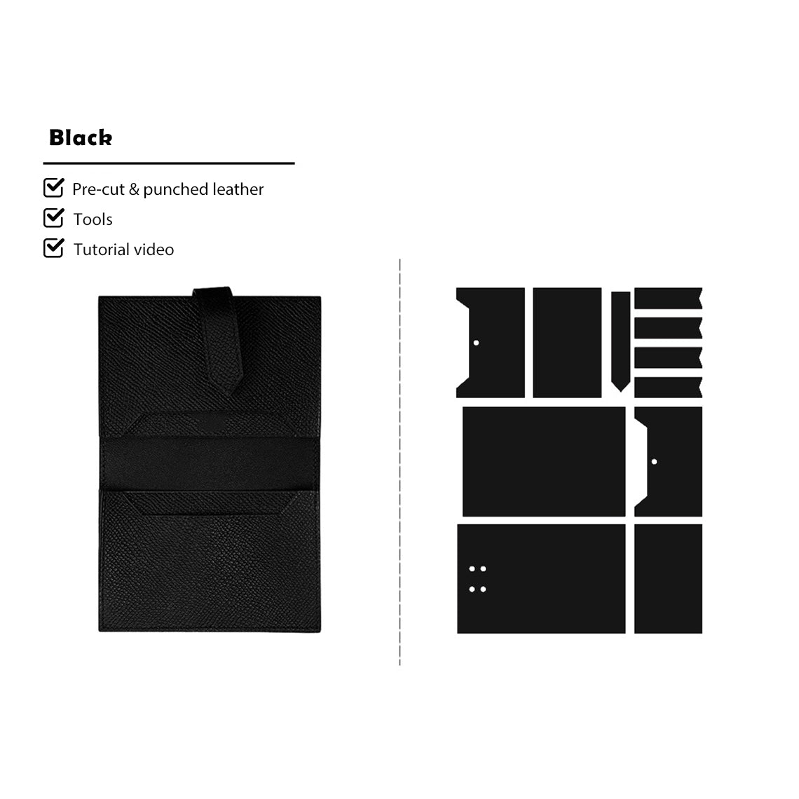 CUCUBIRD Top Grain Leather Bearn Card Holder DIY Kits Black 