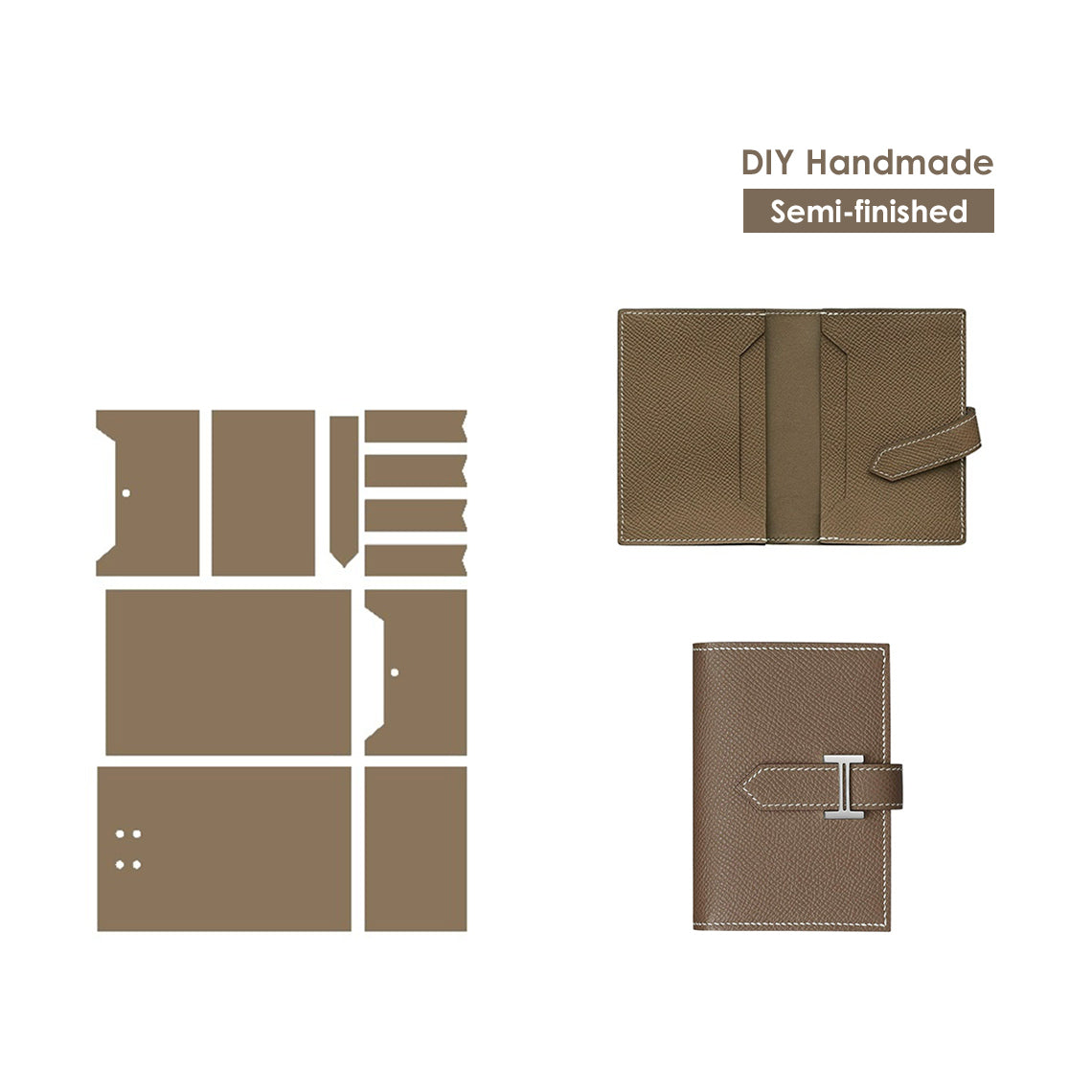 CUCUBIRD Top Grain Leather Bearn Card Holder DIY Kits Taupe 