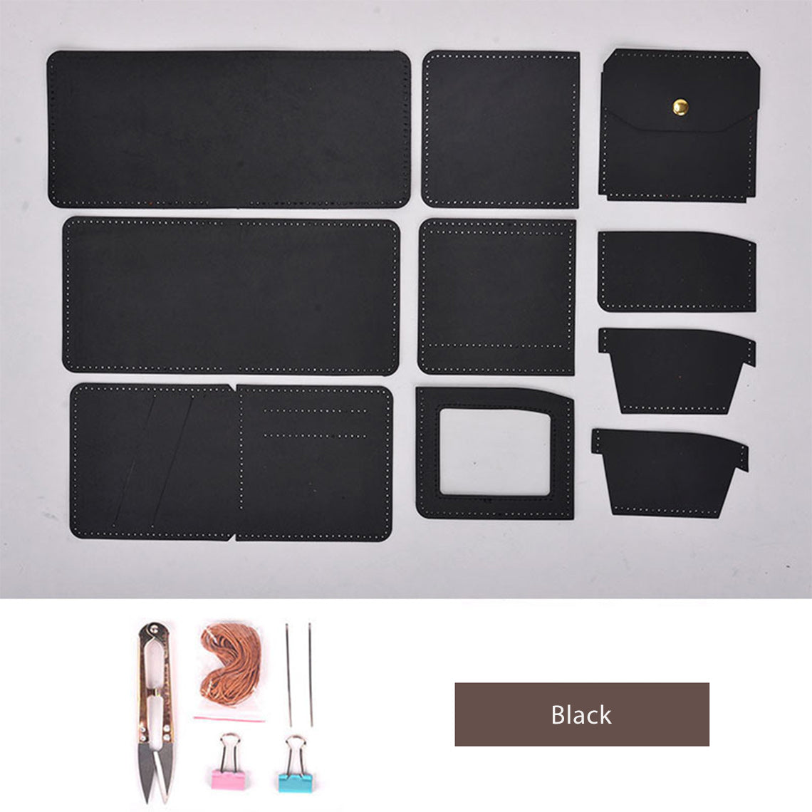 CUCUBIRD Crazy Horse Leather Trifold Wallet DIY Kit Black 