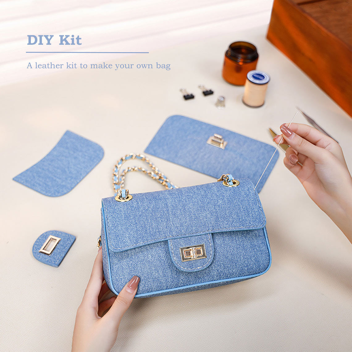 Leather Denim Small Chain Bag DIY Kits - CUCUBIRD