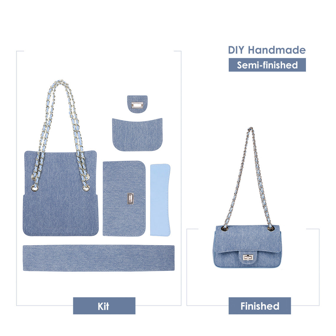 Leather Denim Small Chain Bag DIY Kits - CUCUBIRD