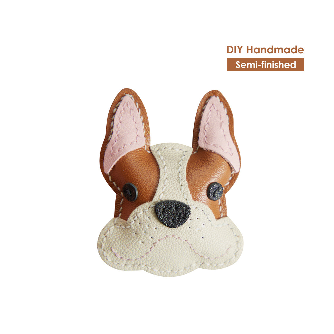 CUCUBIRD Sheep Leather French Bulldog Keychain DIY Kit Brown 