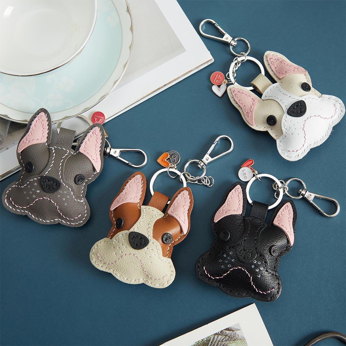 CUCUBIRD Sheep Leather French Bulldog Keychain DIY Kit  