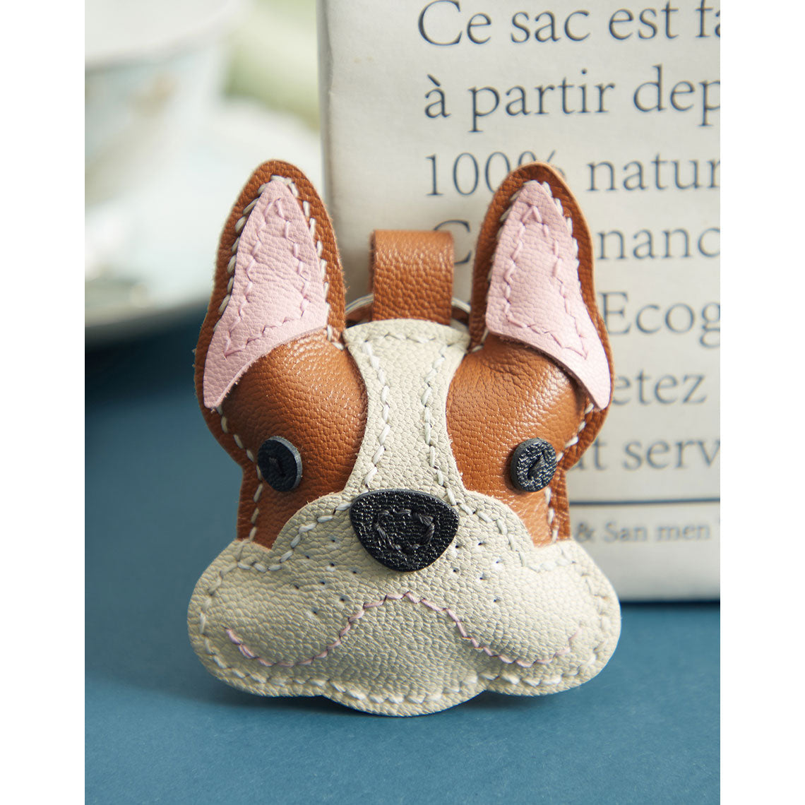 CUCUBIRD Sheep Leather French Bulldog Keychain DIY Kit  