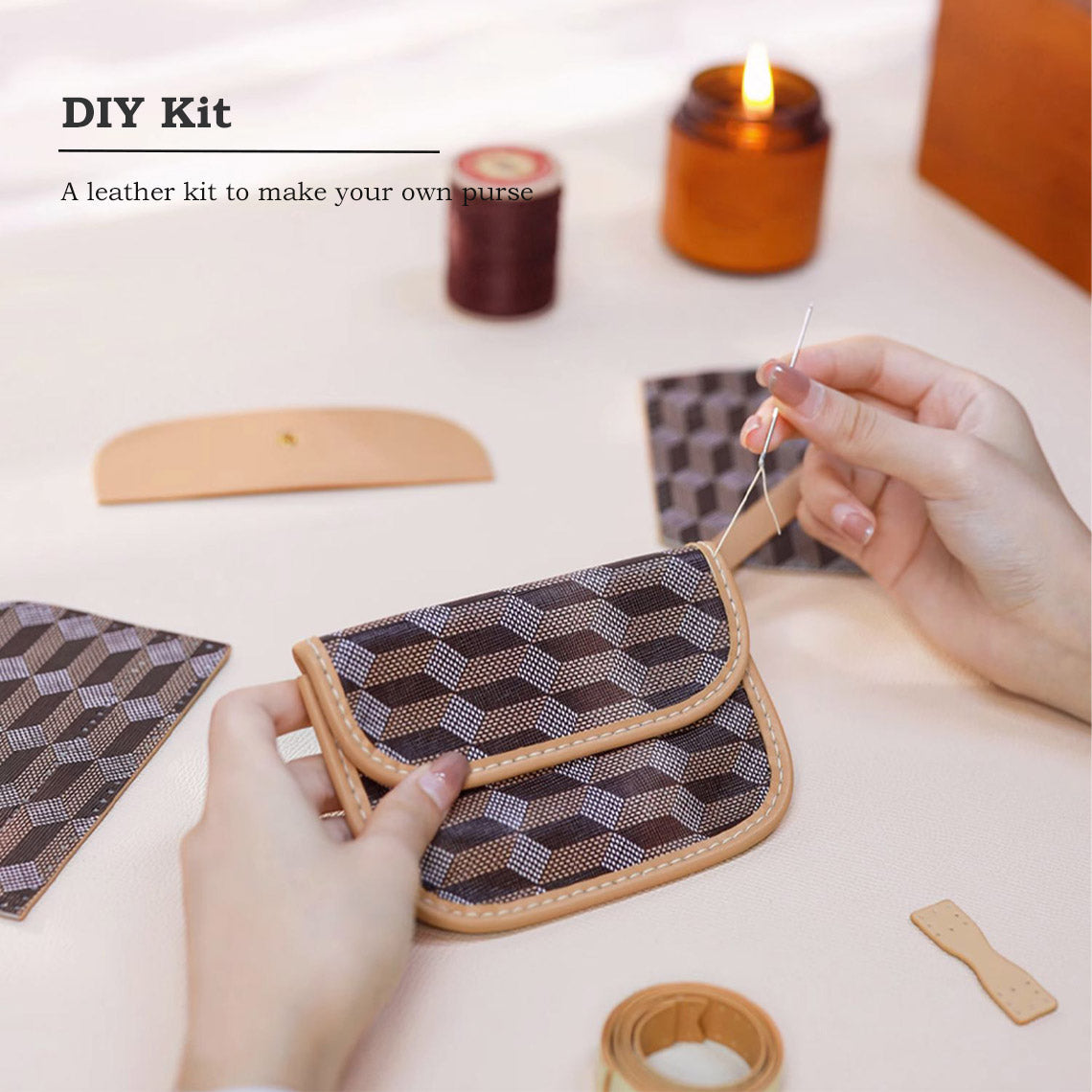 Leather Checker Coin Purse DIY Kits - CUCUBIRD