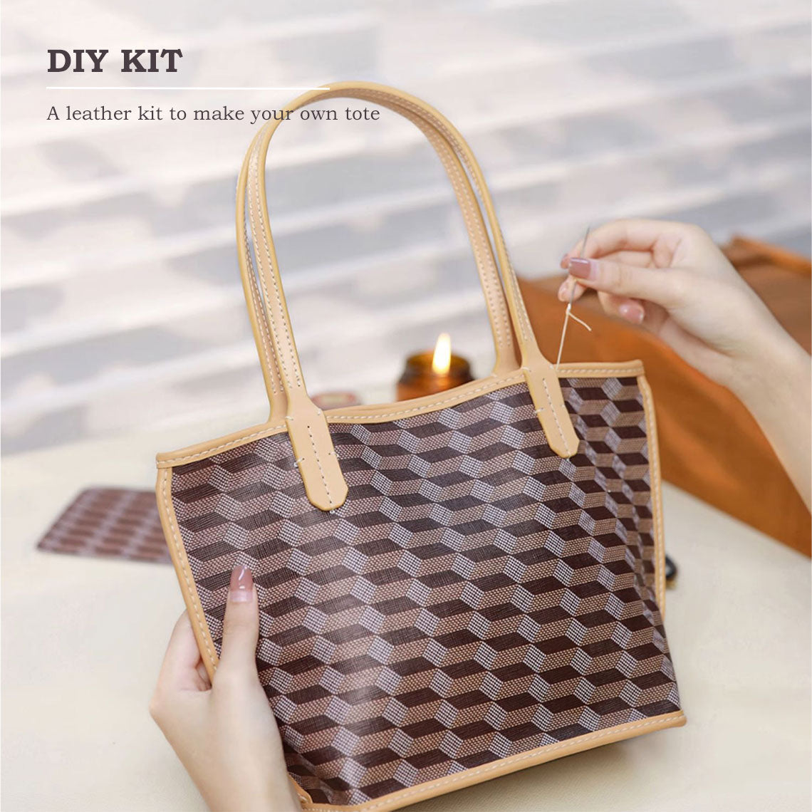 CUCUBIRD Leather Checker Tote Handbag DIY Kits  