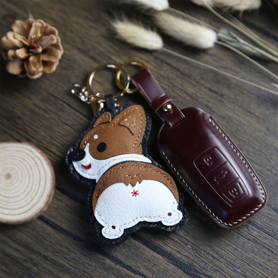 CUCUBIRD Sheep Leather Corgi Dog Keychain DIY Kit  