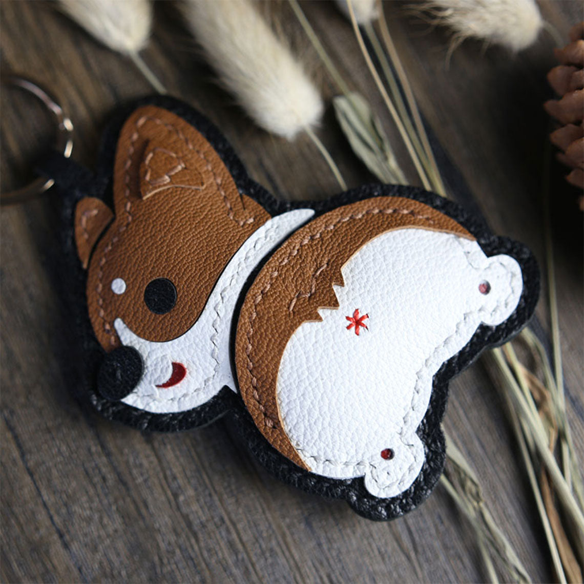 CUCUBIRD Sheep Leather Corgi Dog Keychain DIY Kit  