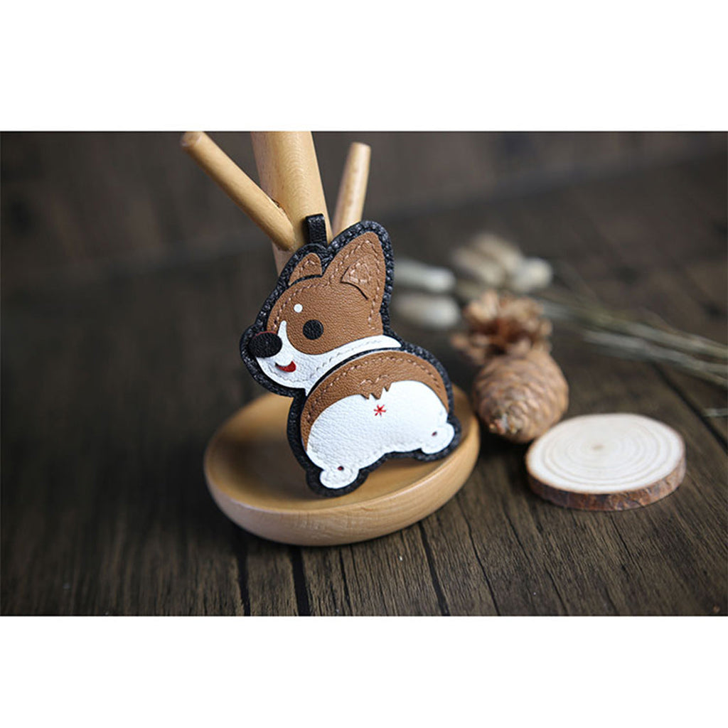 CUCUBIRD Sheep Leather Corgi Dog Keychain DIY Kit  