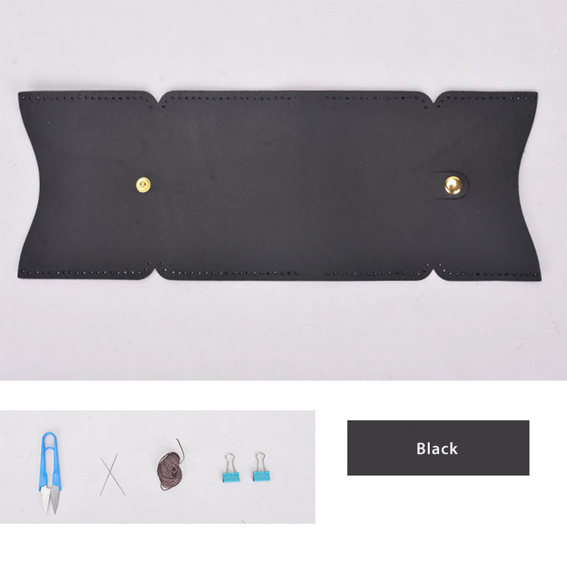 CUCUBIRD Crazy Horse Leather Bifold Card Holder DIY Kit Black 