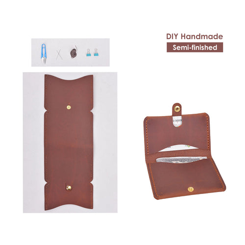 CUCUBIRD Crazy Horse Leather Bifold Card Holder DIY Kit Brown 
