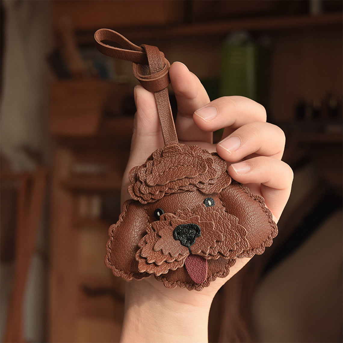 CUCUBIRD Sheep Leather Teddy Dog Keychain DIY Kits  