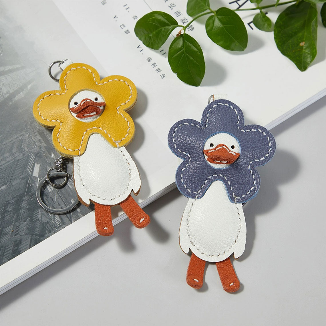 CUCUBIRD Sheep Leather Happy Duck Keychain DIY Kits Blue 