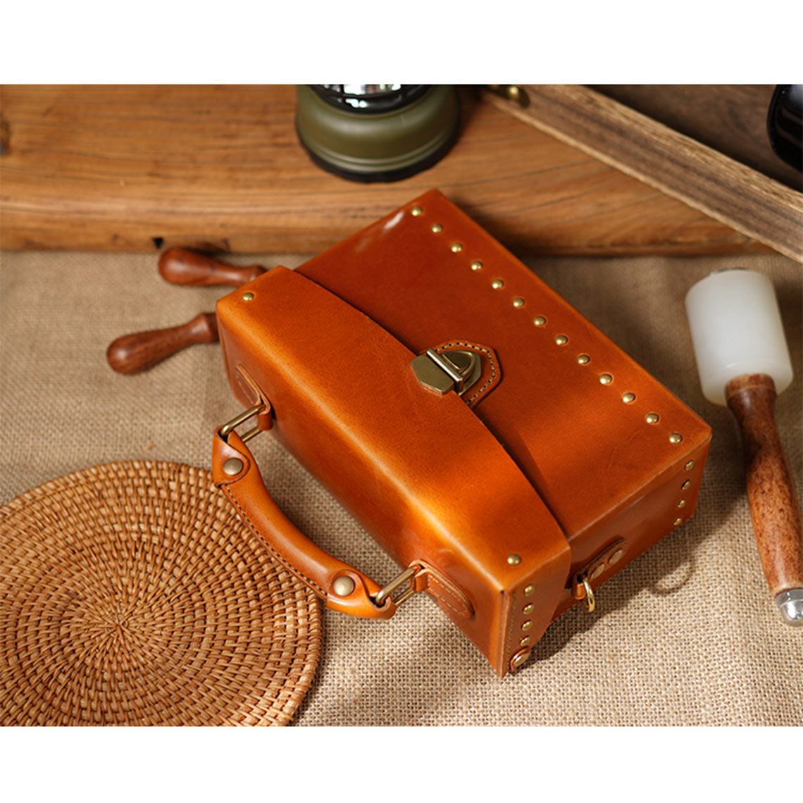 Vegetable Tanned Leather Vintage Rivets Bag DIY Kits - CUCUBIRD