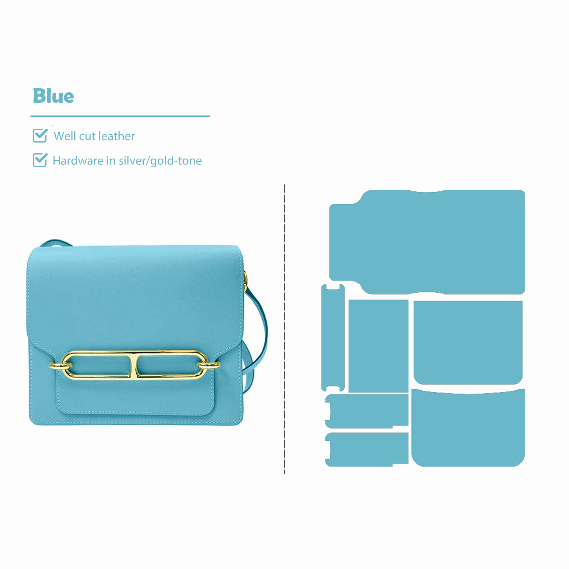 CUCUBIRD Full Grain Leather Classic Roulis Bag - Advanced DIY Kits Large - 24 cm / Sky Blue 