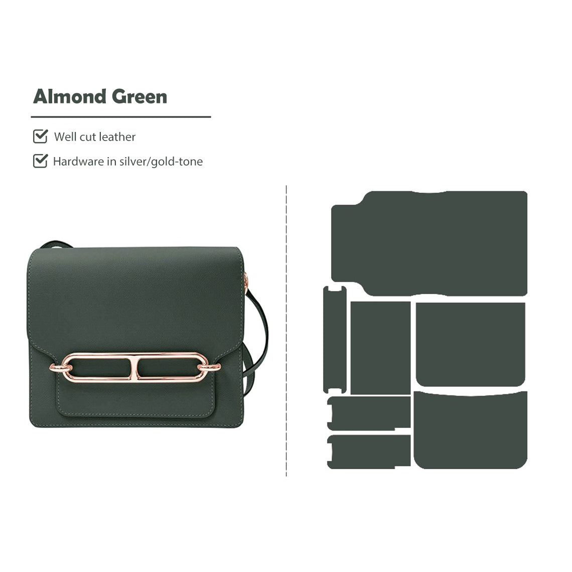 CUCUBIRD Full Grain Leather Classic Roulis Bag - Advanced DIY Kits Large - 24 cm / Almond Green 