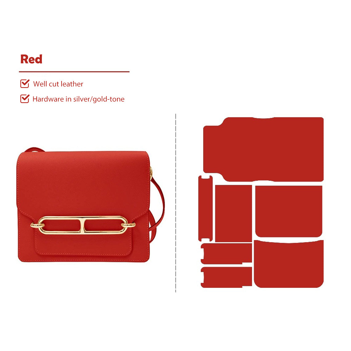 CUCUBIRD Full Grain Leather Classic Roulis Bag - Advanced DIY Kits Large - 24 cm / Red 