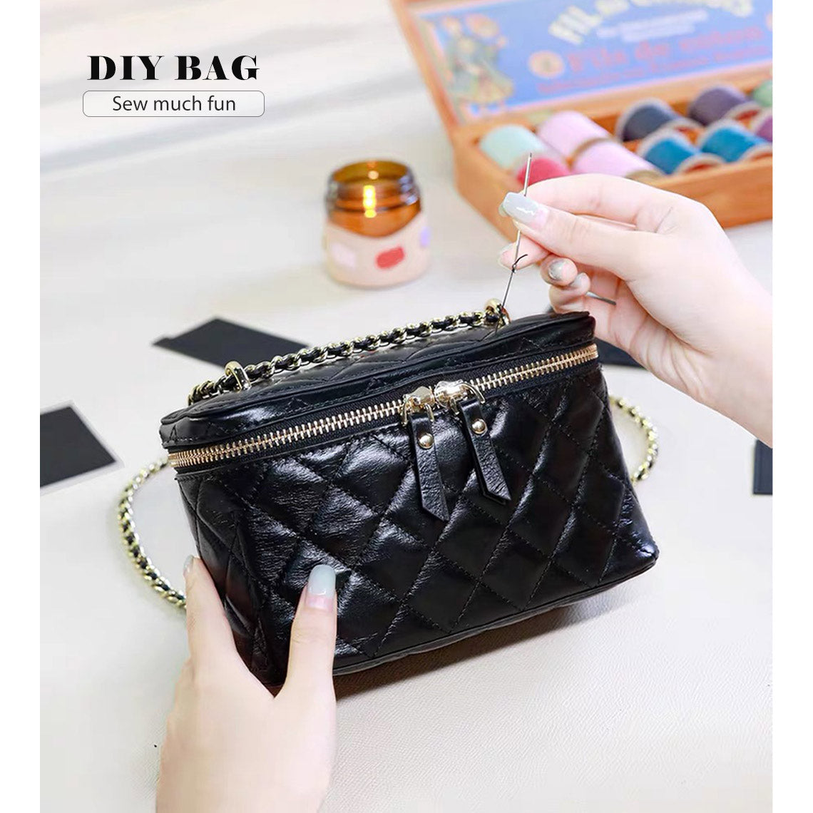 Top Grain Leather Quilted Box Bag DIY Kits - CUCUBIRD