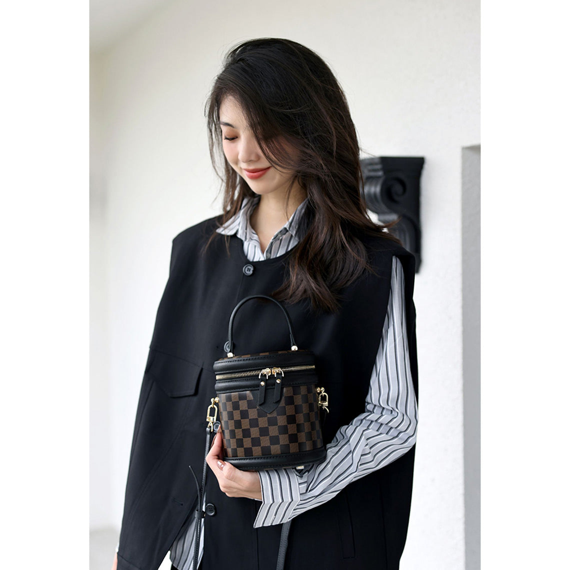 CUCUBIRD Top Grain Leather Checker Bucket Bag DIY Kits  