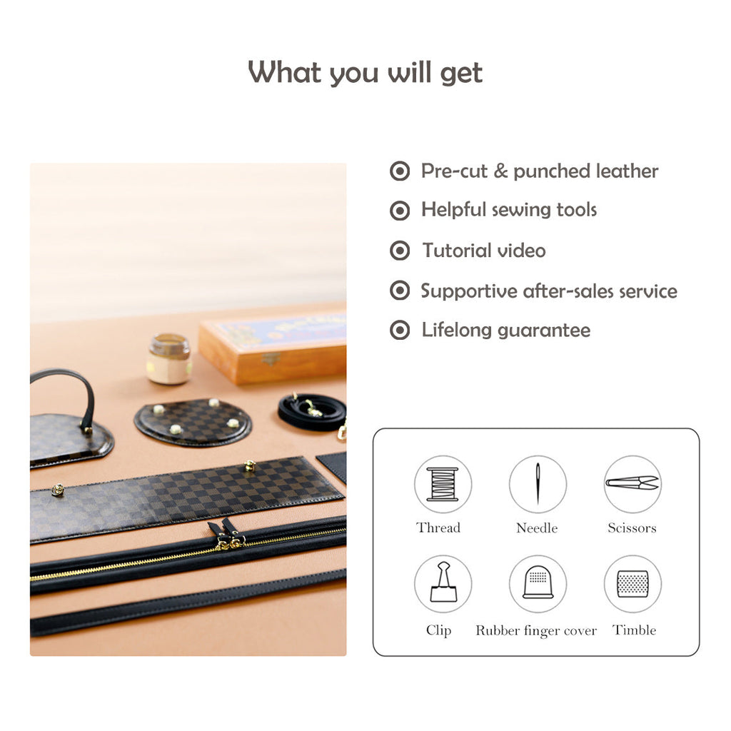 CUCUBIRD Top Grain Leather Checker Bucket Bag DIY Kits  