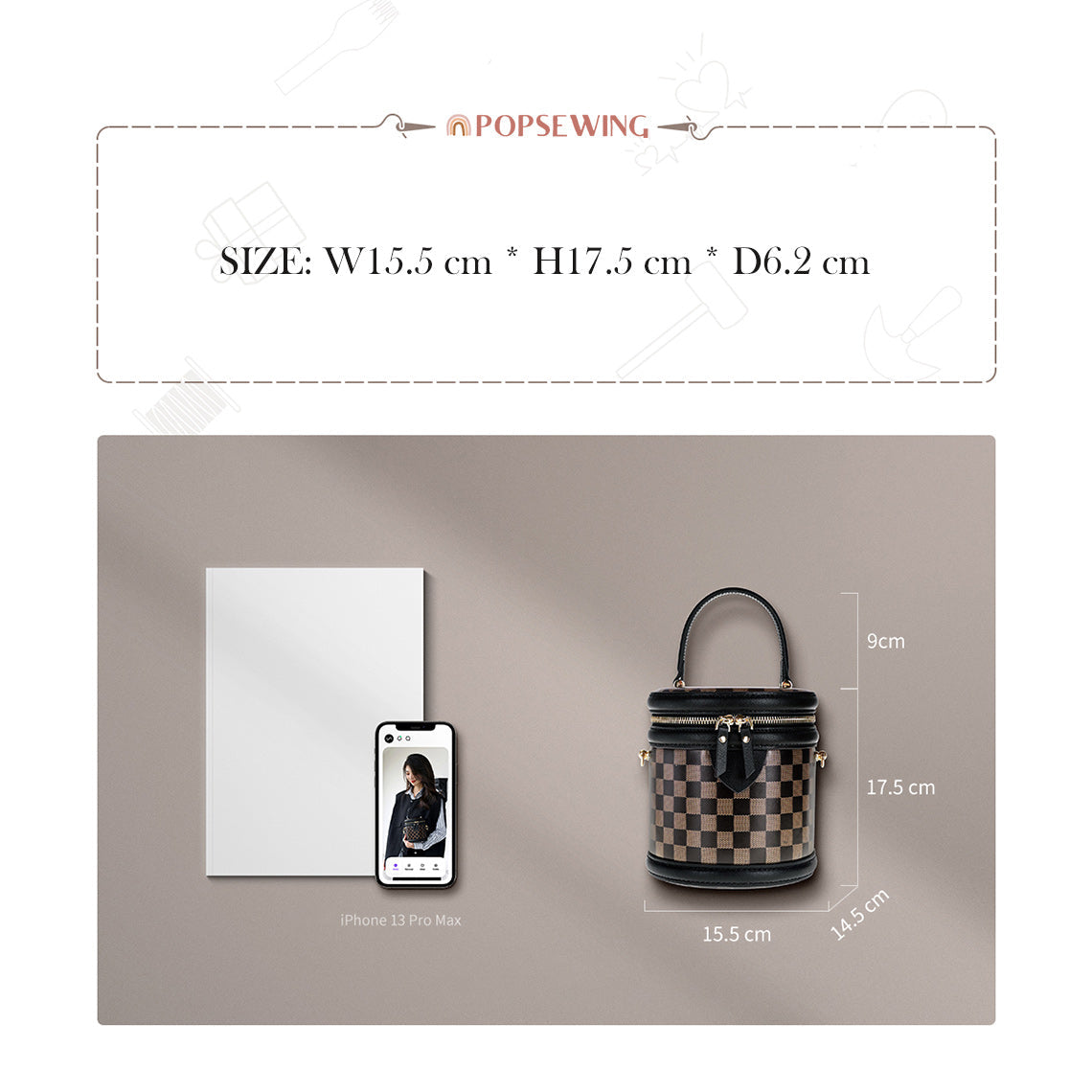 CUCUBIRD Top Grain Leather Checker Bucket Bag DIY Kits  