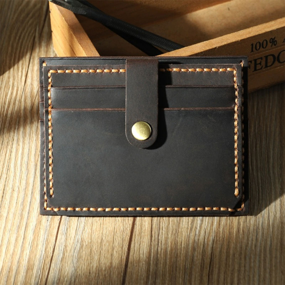 Crazy Horse Leather Double Card Holder DIY Kits - CUCUBIRD