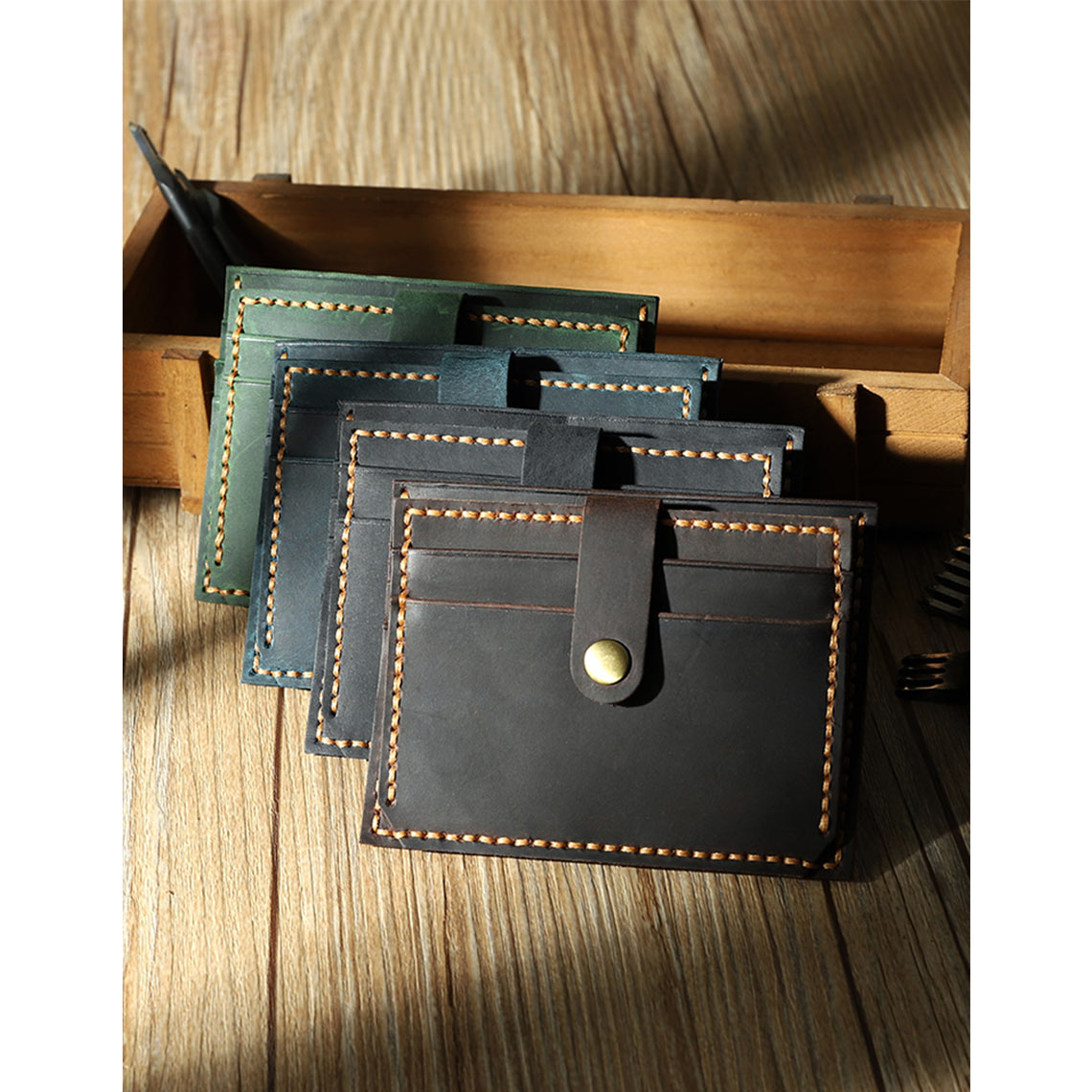 Crazy Horse Leather Double Card Holder DIY Kits - CUCUBIRD