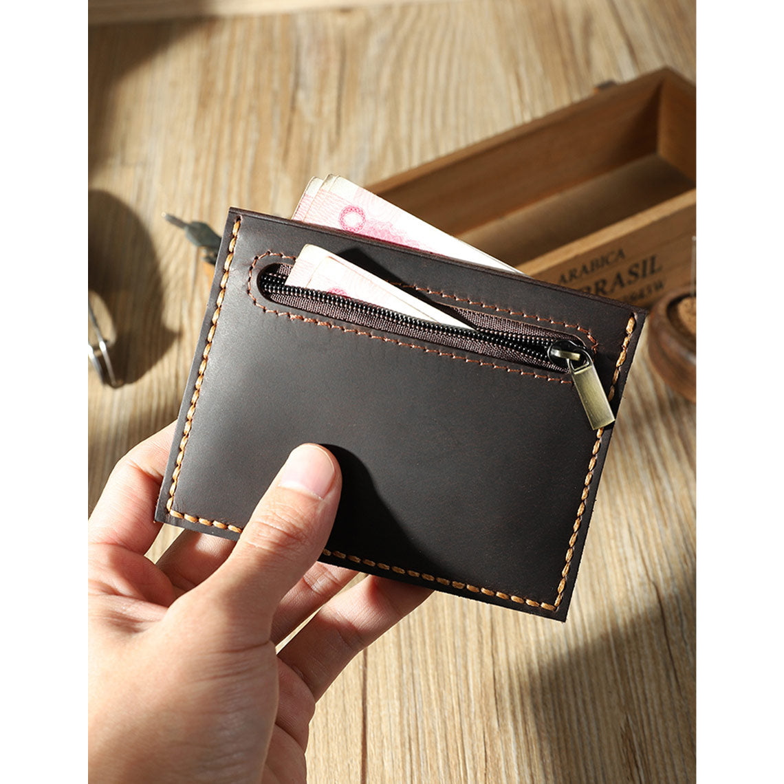 Crazy Horse Leather Double Card Holder DIY Kits - CUCUBIRD