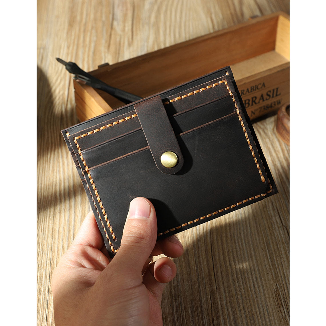 Crazy Horse Leather Double Card Holder DIY Kits - CUCUBIRD