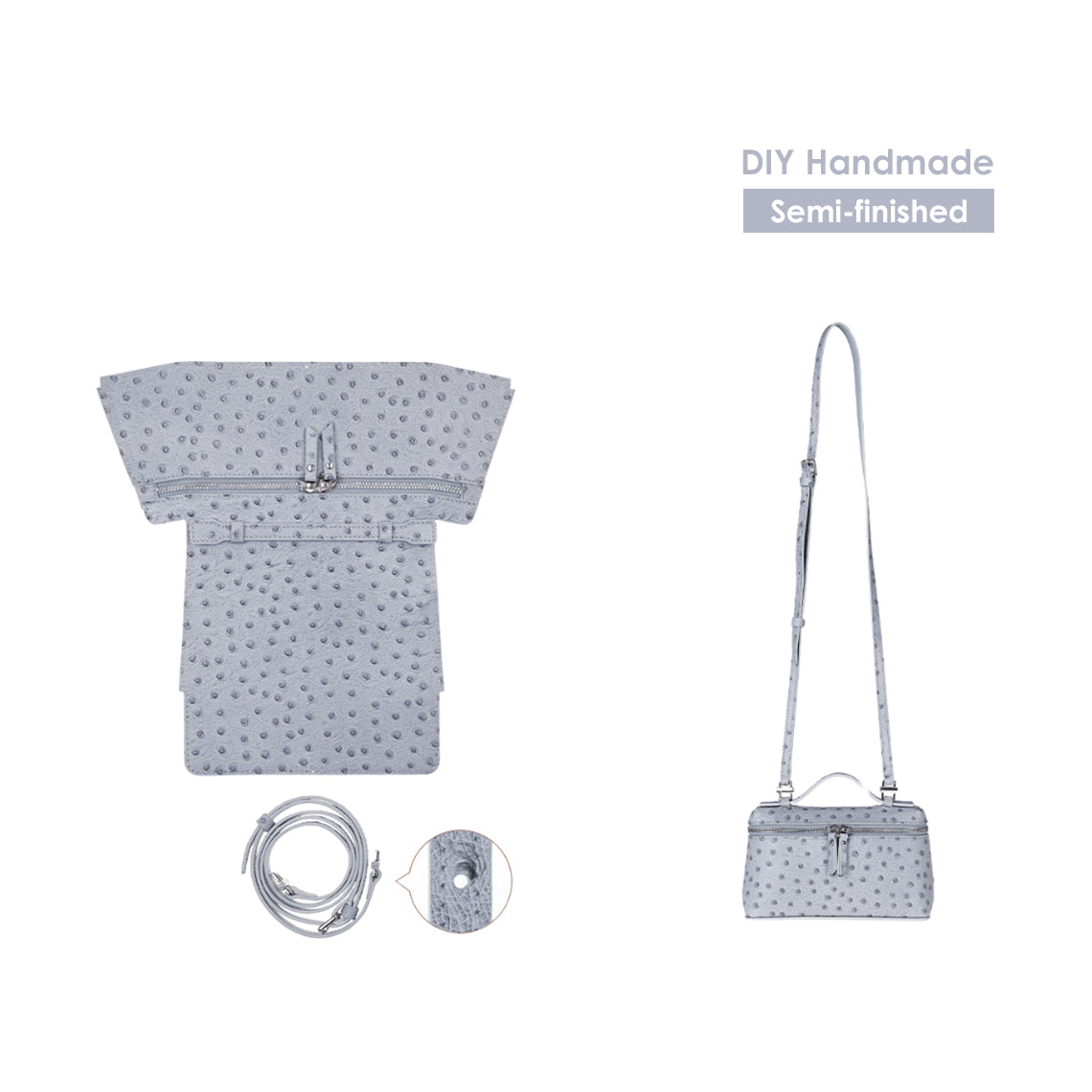 CUCUBIRD Top Grain Leather Inspired Pouch DIY Kits Gray 