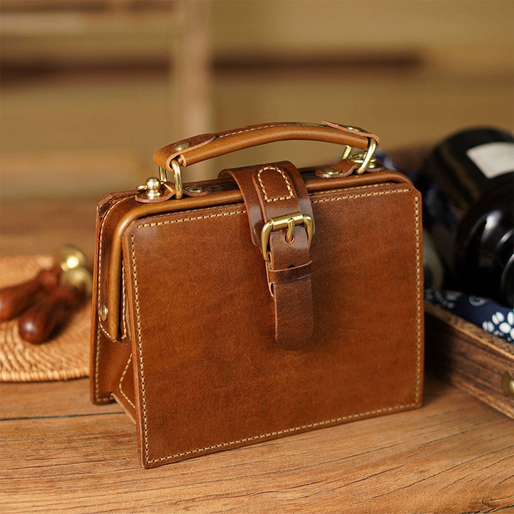 CUCUBIRD Vegetable Tanned Leather Doctor Bag DIY Kits Coffee Brown 