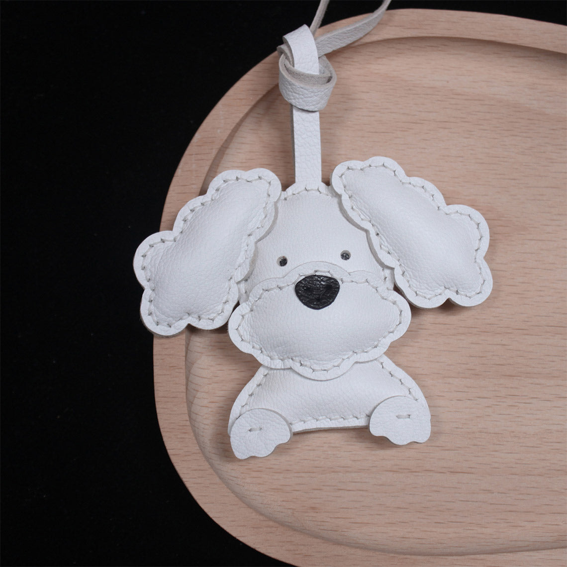 CUCUBIRD Sheep Leather Flap Ears Dog Keychain DIY Kits Charm / White 