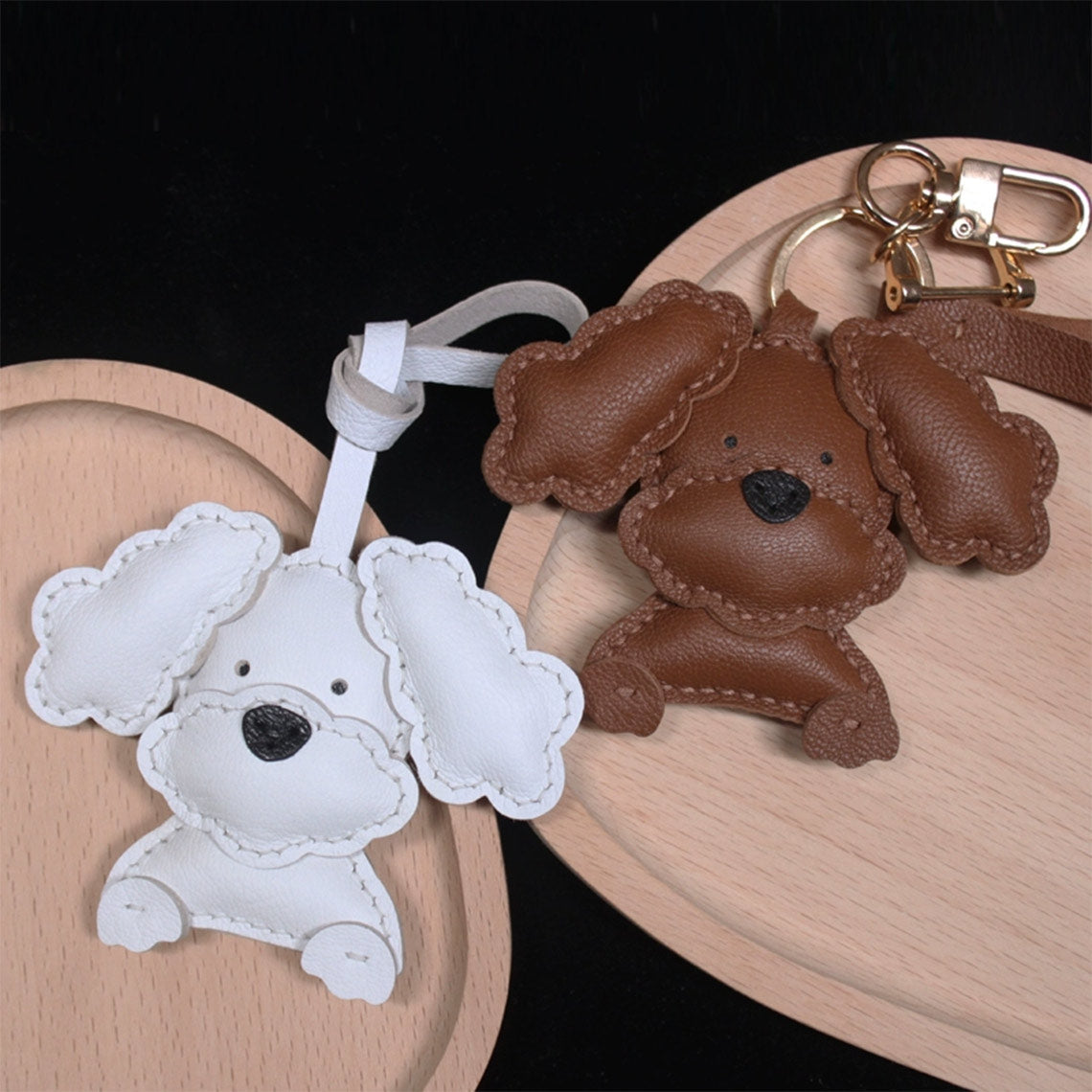 Sheep Leather Flap Ears Dog Keychain DIY Kits - CUCUBIRD