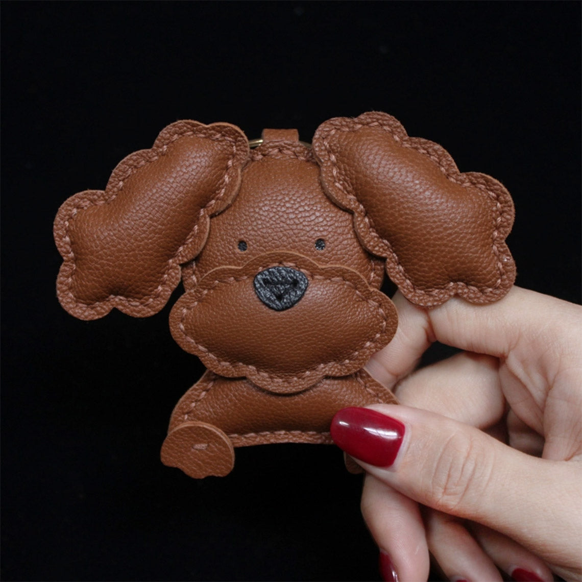 CUCUBIRD Sheep Leather Flap Ears Dog Keychain DIY Kits Charm / Brown 