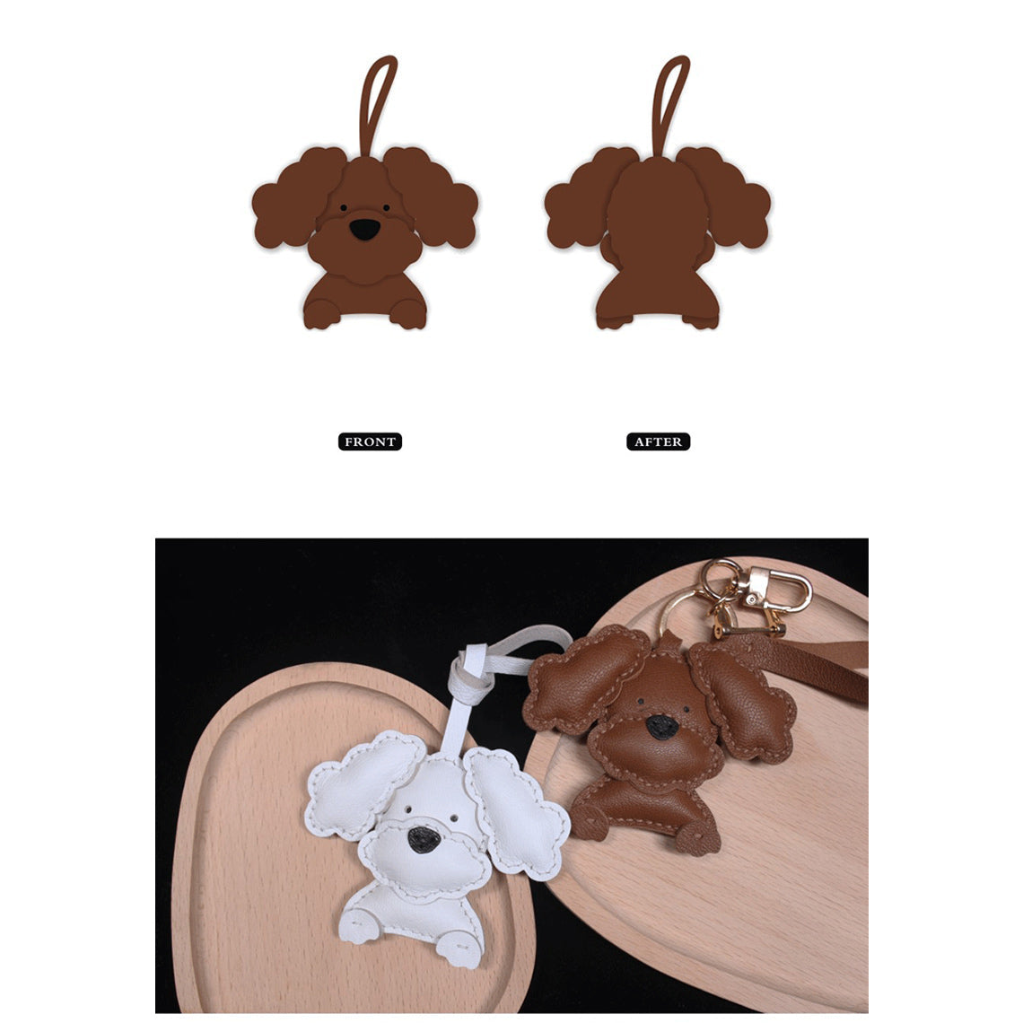 CUCUBIRD Sheep Leather Flap Ears Dog Keychain DIY Kits  