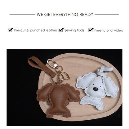 Sheep Leather Flap Ears Dog Keychain DIY Kits - CUCUBIRD