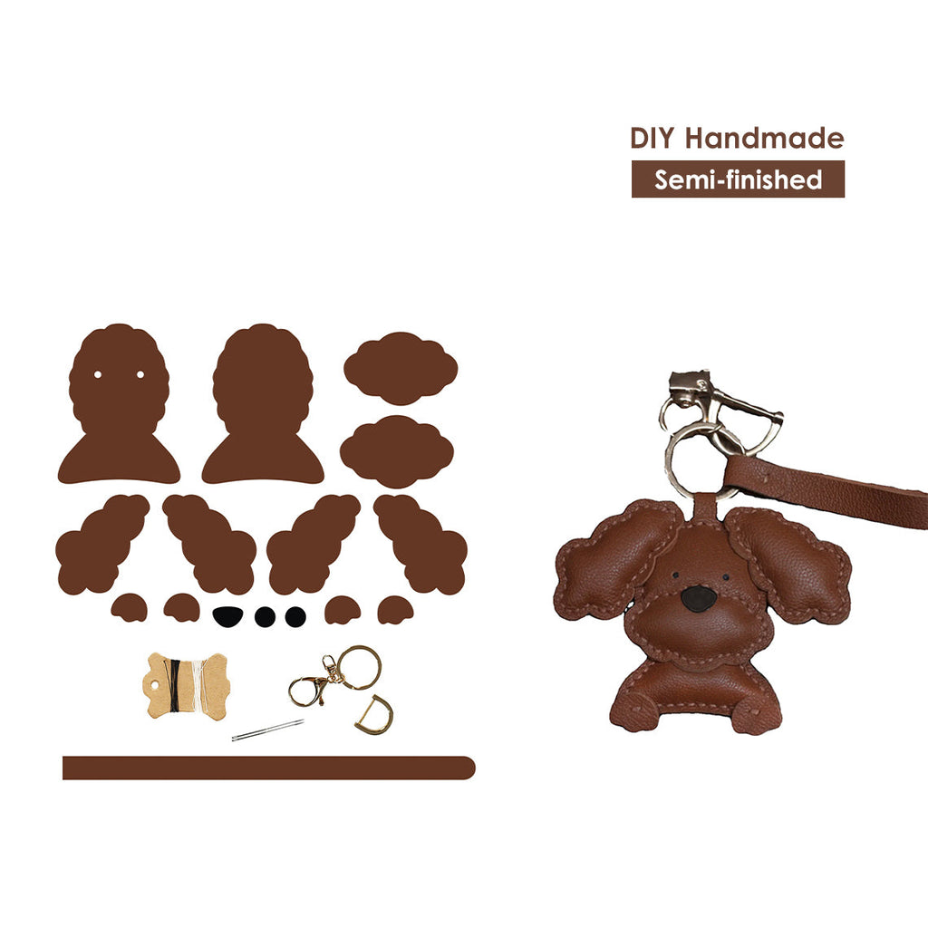 CUCUBIRD Sheep Leather Flap Ears Dog Keychain DIY Kits Keychain / Brown 