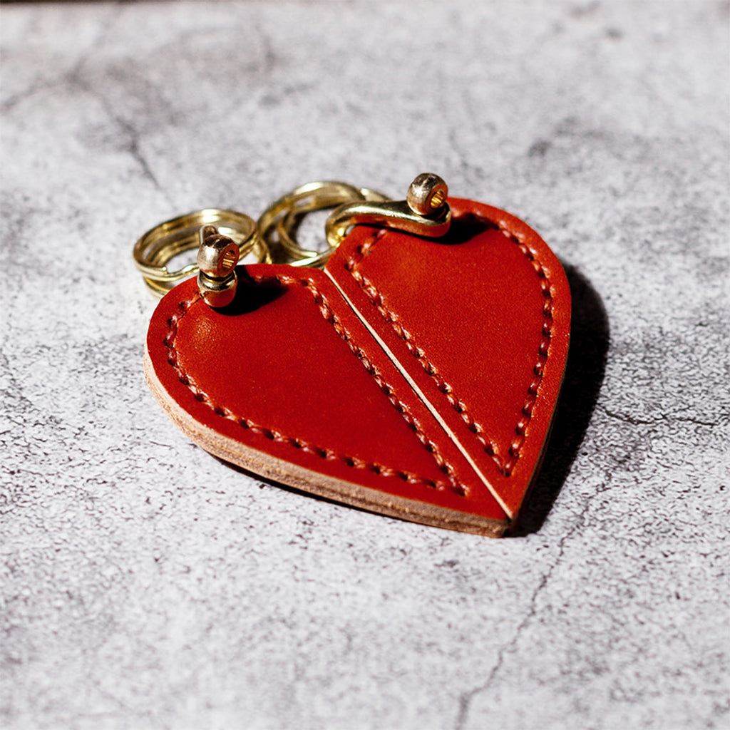 CUCUBIRD Vegetable Tanned Leather Valentine Heart Keychain DIY Kits  