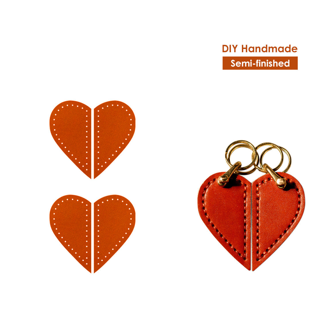 Vegetable Tanned Leather Valentine Heart Keychain DIY Kits - CUCUBIRD