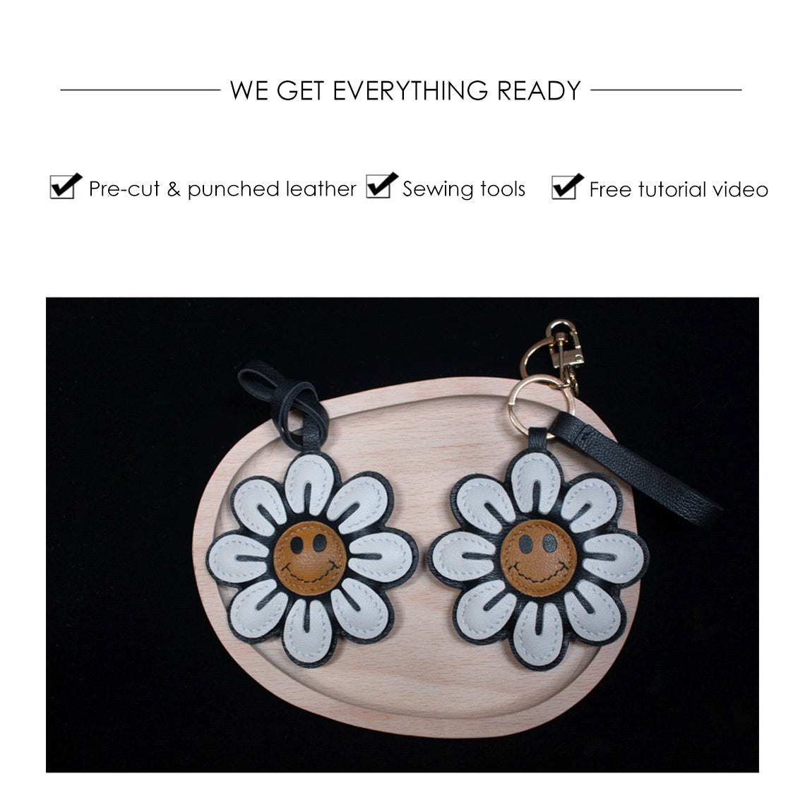 Sheep Leather Smile Flower Keychain DIY Kits - CUCUBIRD