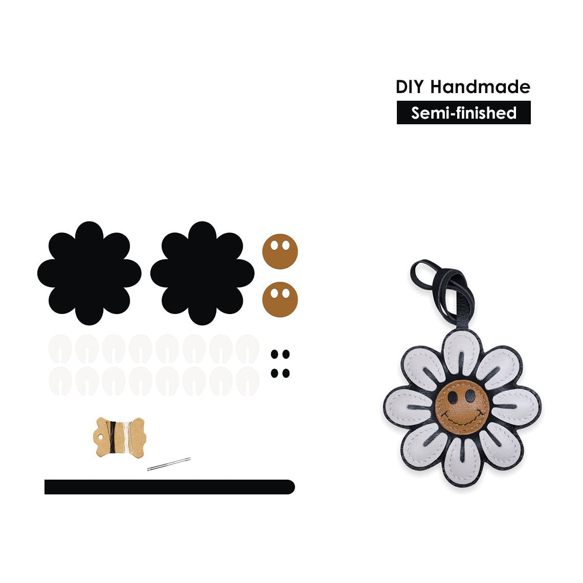 CUCUBIRD Sheep Leather Smile Flower Keychain DIY Kits  