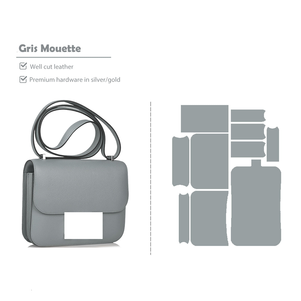 CUCUBIRD Full Grain Leather Inspired Kanstance Bag - Advanced DIY Kits Gris Mouette 