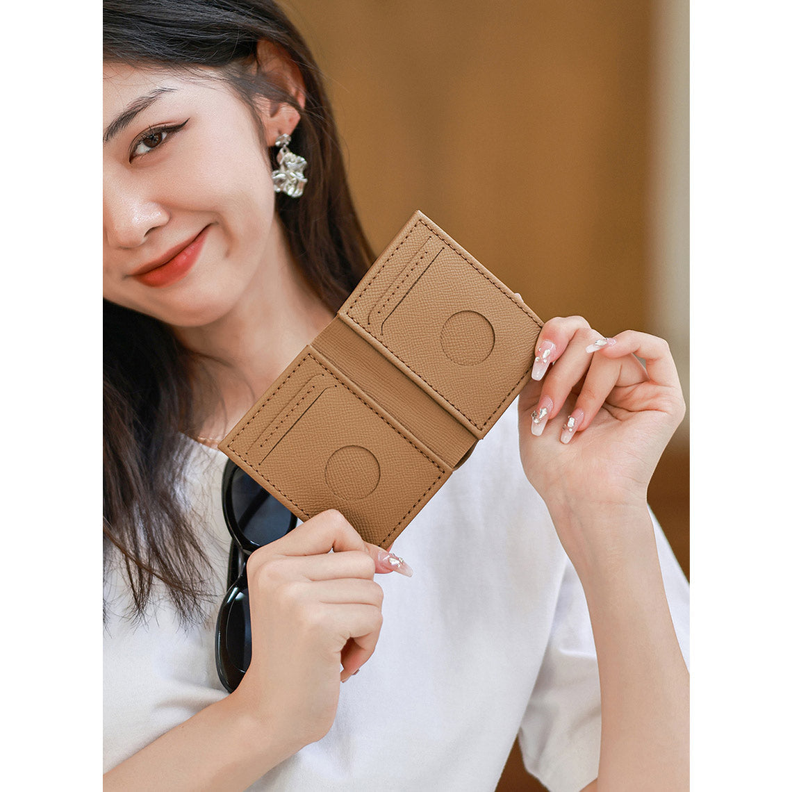 CUCUBIRD Top Grain Leather Simple Bifold Wallet DIY Kits Brown 